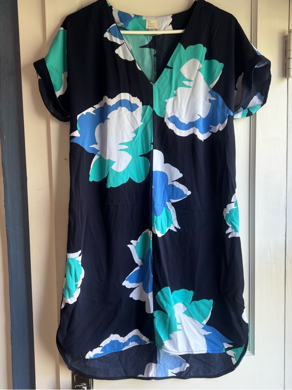 a new day Black Shift Dress with Blue, Teal & White Floral Print